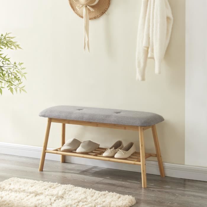 Meuble à chaussures Römnitz bambou 45 x 90 x 30 cm naturel gris