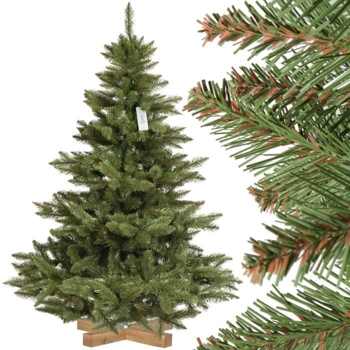 FAIRYTREES 150cm Sapin de Noël artificiel Nordmann socle en bois