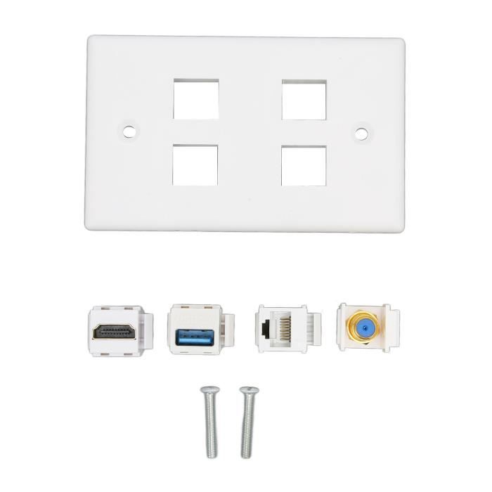Piastra Da Parete Goshyda 4 Porte Con HDMI, USB 3.0, Ethernet Cat6 E Antenna TV, Keystone Jack, Per Proiettore E PC, Materiale ABS, Montaggio A Parete Semplice - 3