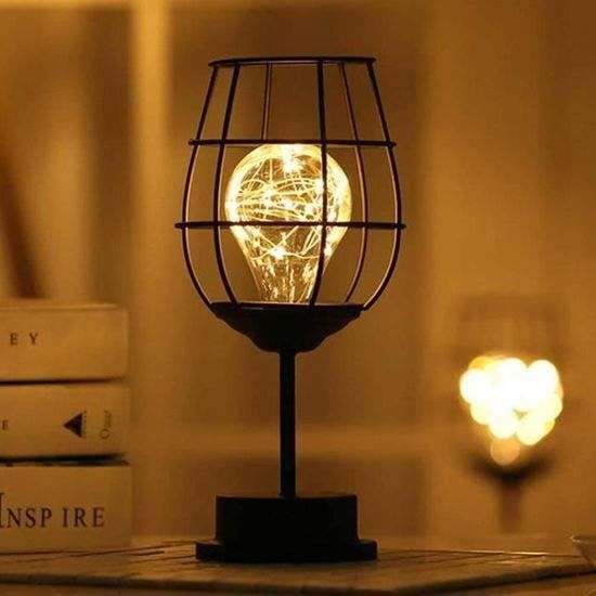 Lampe de table décorative,Rétro Lampe de table,Style cage, veilleuse,  rétro, à piles, lampe de bureau pour chambre à coucher(Piles non Incluses)