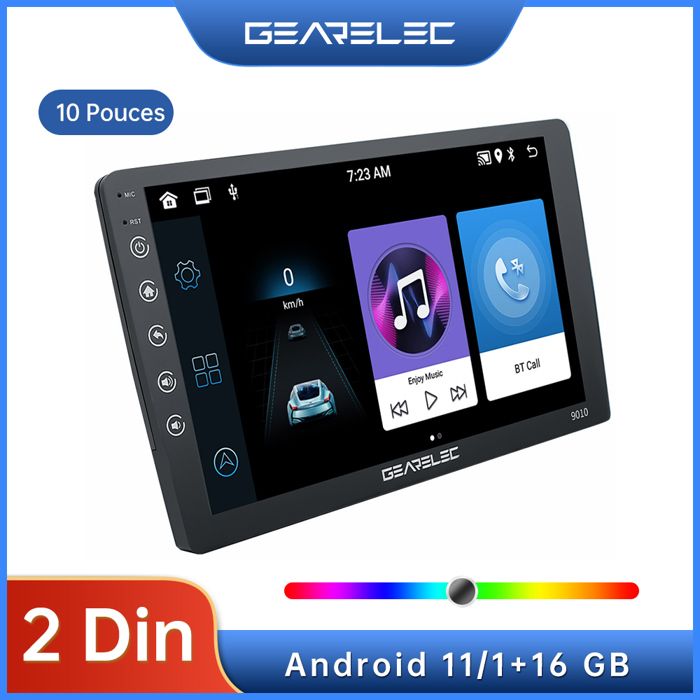 GEARELEC Autoradio 10 pouces Android 10.1 Écran HD IPS 2.5D/1+16 GB/Bluetooth/Navigation GPS/WiFi/USB