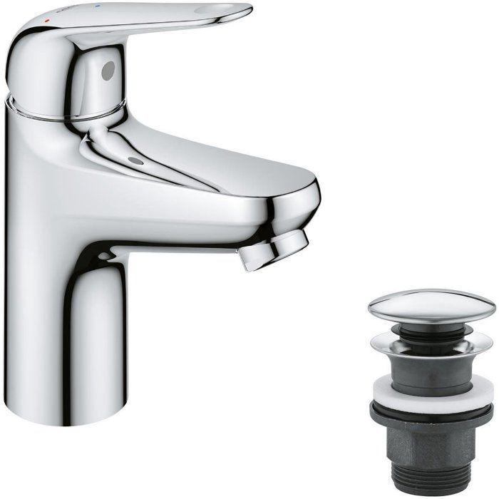Mitigeur monocommande lavabo - GROHE Swift - 24323001 - Chromé - Taille S - Ouverture Eau Froide - Economie deau - Vidage clic clac