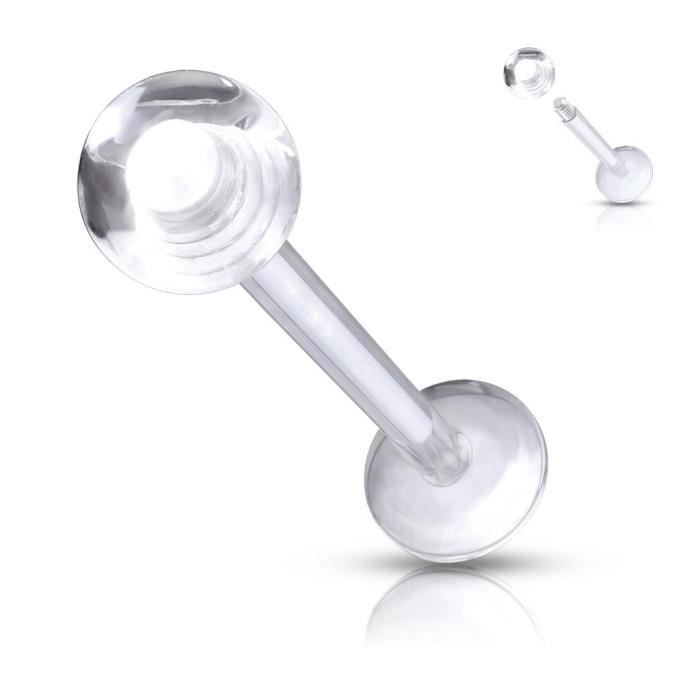 Piercing labret bioflex boule transparente 1.6 mm 10 mm