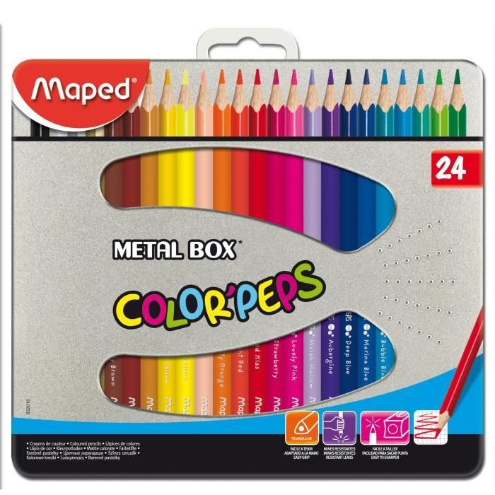 MAPED Boîte Métal de 24 Crayons de Couleur Color'peps - Cdiscount  Beaux-Arts et Loisirs créatifs