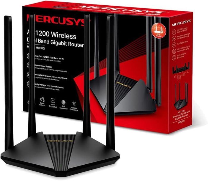 Routeur WiFI Bi-Bande AC1200Mbps – MERCUSYS MR30G – 4 antennes externes – 2 Ports LAN Gigabit + 1 Port WAN Gigabit