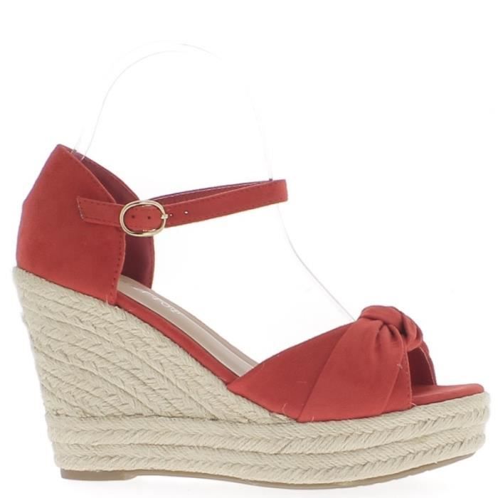 espadrille talon compensé rouge
