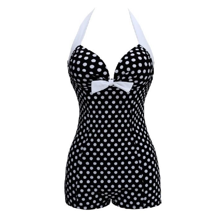 Femme Retro Maillot De Bain Une Piece Bikini Avec Dessin Noir