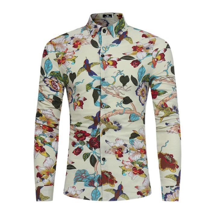 Chemise Homme Fleurie Chemise Homme Manche Longue Chemise Oiseau Homme Beige Cdiscount Pret A Porter