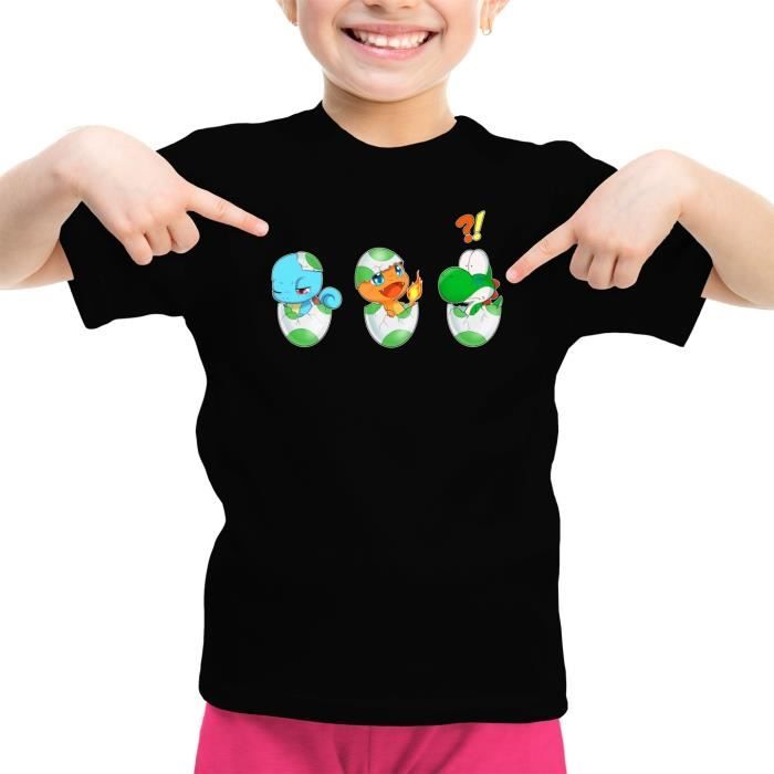 T Shirt Enfant Fille Noir Yoshi Pokemon Parodique Bebe Yoshi Face A Salameche Et Carapuce Bizarre Ces Deux La Parodie Yoshi Noir Cdiscount Pret A Porter