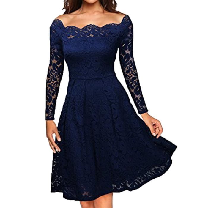 Pachasky Femmes Vintage Off Epaule Dentelle Formelle Soiree Robe De Soiree A Manches Longues Robe Hcm71212172bu Bleu Bleu Achat Vente Robe Cdiscount