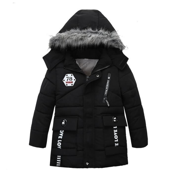 Doudoune Garcon de Marque a capuche fourrure synthetique detachable Doudoune Garcon epaississant Noir Noir Cdiscount Pret a Porter
