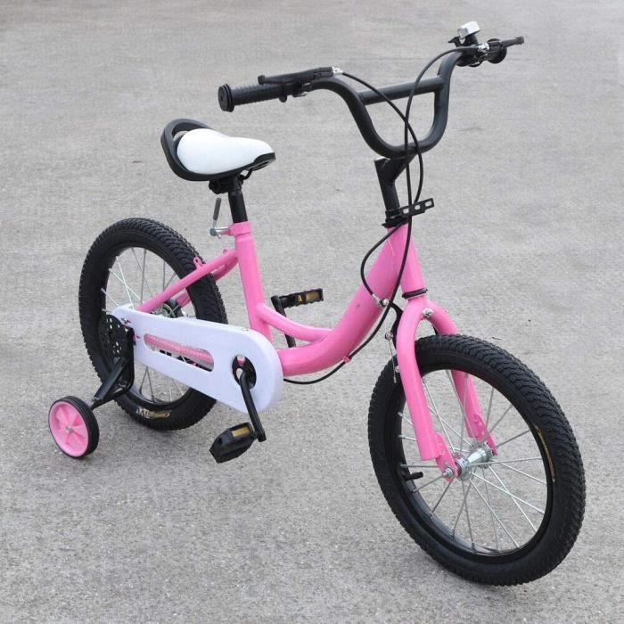 Vélo pour enfants 16 pouces - Rose - Cadre en acier au carbone - Freinage double