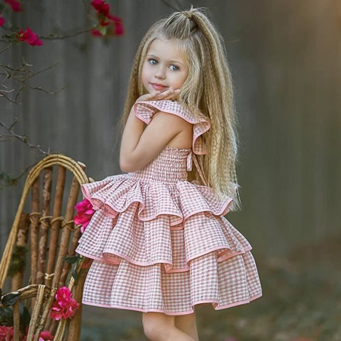 Robes pour petites filles a la mode rose imprime uni manches courtes epaules denudees Rose Cdiscount Pret a Porter