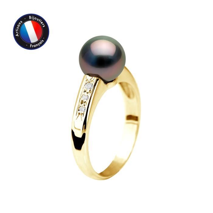 Bague - PERLINEA - Perle de Culture Tahiti 8-9 mm - Or Jaune - Diamants - Femme