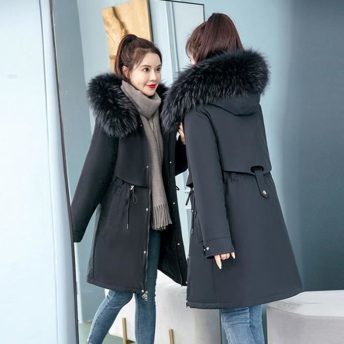 Doudoune D hiver Longue paisse pour Femme avec Col de fourrureoun