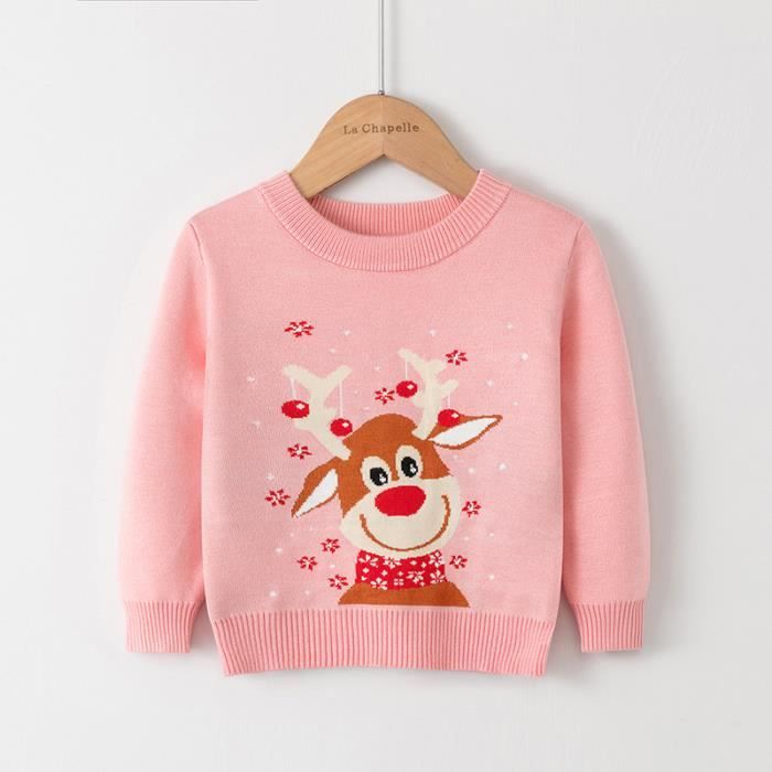 Pull de Noel Enfant en Tricot Manches Longues Pullover Imprimé Col Rond