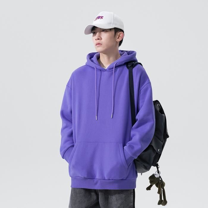 Sweat à capuche homme printemps et automne couleur unie décontractée ample  XS-XXL-Violet