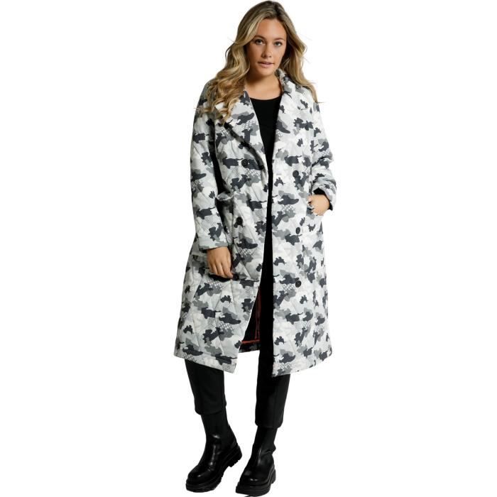 ULLA POPKEN Manteau matelasse camouflage symbole de paix au dos col a revers gris acier Gris Cdiscount Pret a Porter
