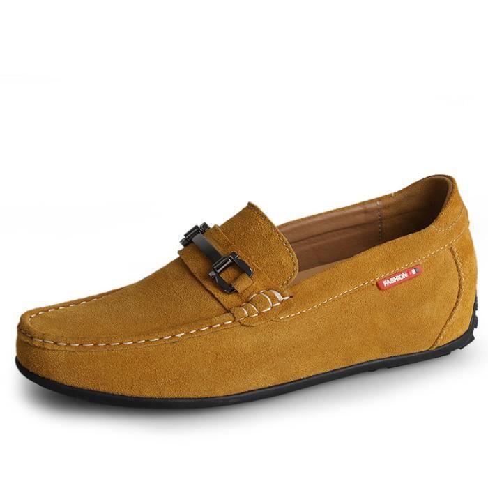 Mocassins Hommes Marque Nouvelle Cuir Suede Hauteur Invisible 6CM Jaune Jaune Cdiscount Chaussures