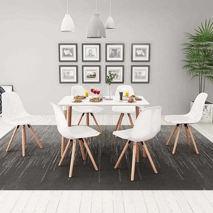 Table Et Chaises De Salle A Manger 7 Pieces Blanc Achat Vente