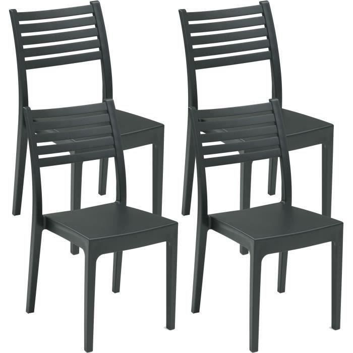 Lot de 4 chaises de jardin en résine OLIMPIA ARETA - Design - Anthracite - 52 x 46 x H 86 cm