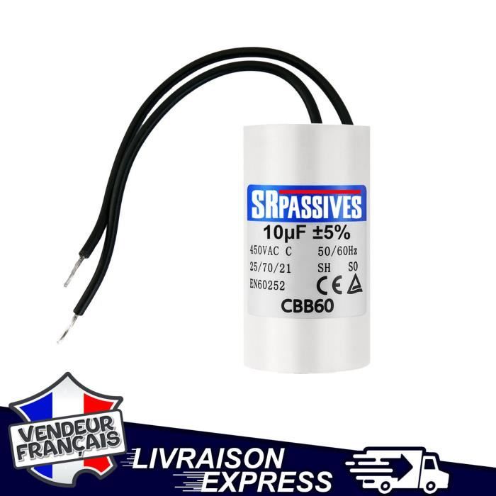 Condensateur moteur de démarrage / permanent 8µF 8uF 450V à cosses CBB60 UK Condensateur moteur de démarrage / permanent 8µF 8uF 450V à cosses CBB60 UK