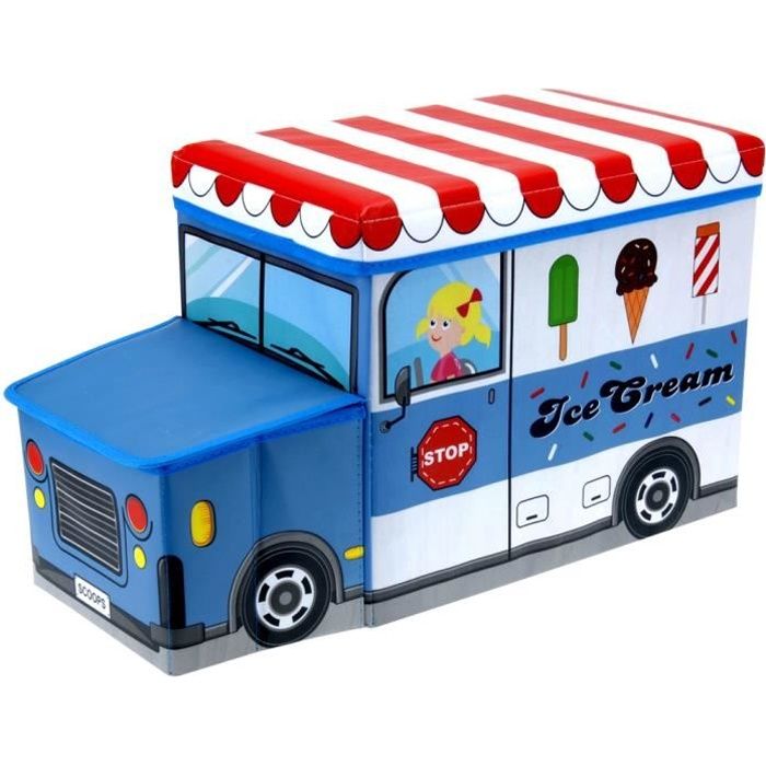 pouf tabouret coffre de rangement enfant forme marchand de glace ice cream - promobo - tissu - bleu - 55x26x31cm