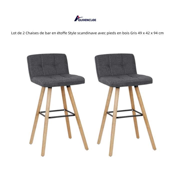 quiienclee lot de 2 chaises de bar en étoffe style scandinave avec pieds en bois gris 49 x 42 x 94 cm