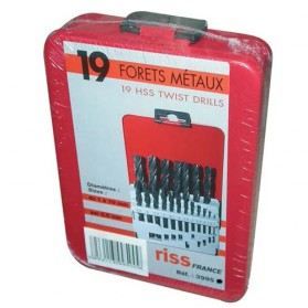 Coffret de 19 forets HSS laminés - D: 1 à 10 mm