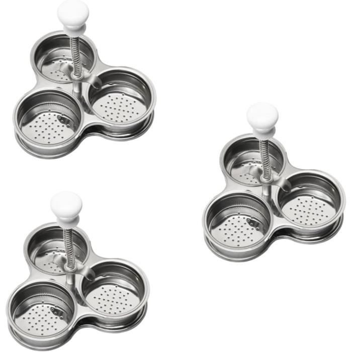 Pocheuse à œufs En Inox - Cuiseur 3 œufs Ronds Simultanés - Poignée Ressort Anti-brûlure - Ustensile Multifonction