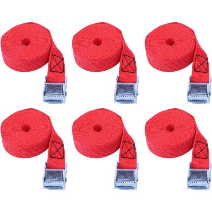Lot De 6 Sangles D'arrimage Courtes 25mm X 0,5m Avec Cliquet - Charge 200 Kg, Pour Moto, Vélo, Bagages