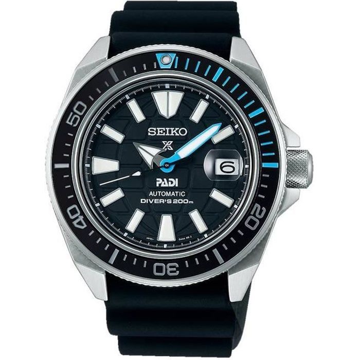 Bracelet silicone / plastique homme - SEIKO - Montre de plongée Seiko automatique Prospex Padi silicone noir - Couleur de la matièr