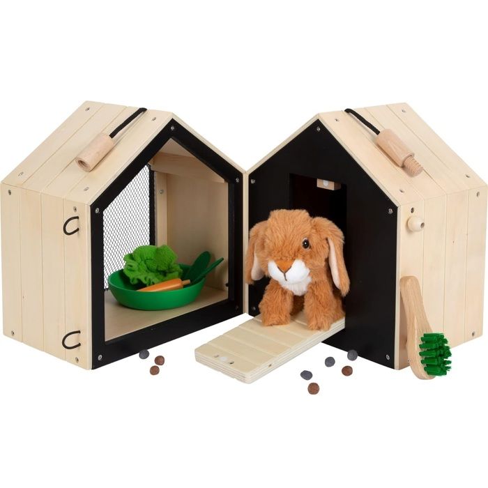 Meilleurs prix pour Cage en bois pour lapin avec enclos + lapin mascotte et accessoires