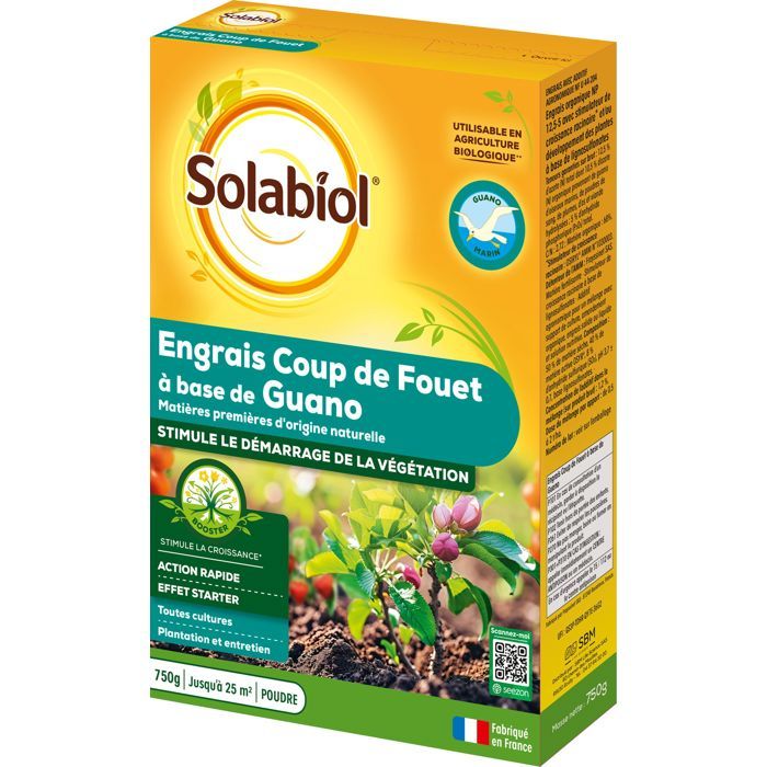 SOLABIOL SOGUA750N SOGUA750N Engrais Coup De Fouet a Base de Guano Stimule Le Demarage de la Vegetation Jaune