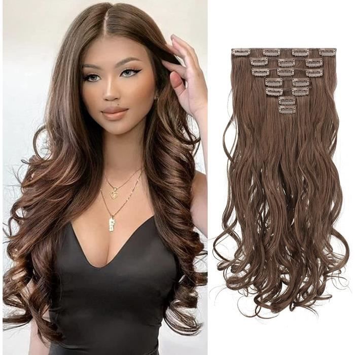 FESHFEN Extension a Clip Cheveux Naturel, 50 cm Extension Cheveux
