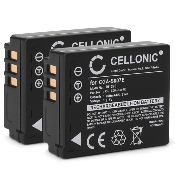 Ladegerät-Set Mit Akku Für Panasonic Lumix TZ-Serie – CGA-S007, 900mAh, Inkl. Netz- & Auto-Adapter