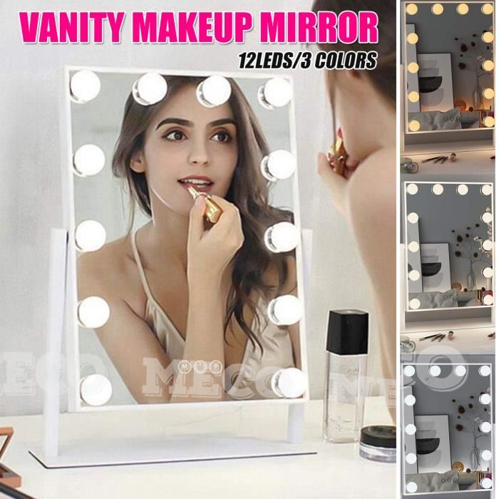 Gvnkvn Miroir de courtoisie avec lumières, 15 ampoules LED à
