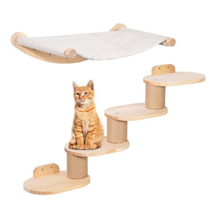 Meilleurs prix pour Todeco Mur d'escalade pour chat mural avec escalier pour chat et hamac pour chat, mur d'escalade à quatre niveaux avec rayures en