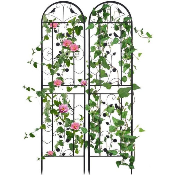 UNHO Treillis de Jardin Lot de 2 210x50cm 3 en 1 Clôture en Métal Antirouille pour Plantes Grimpantes Roses Légumes