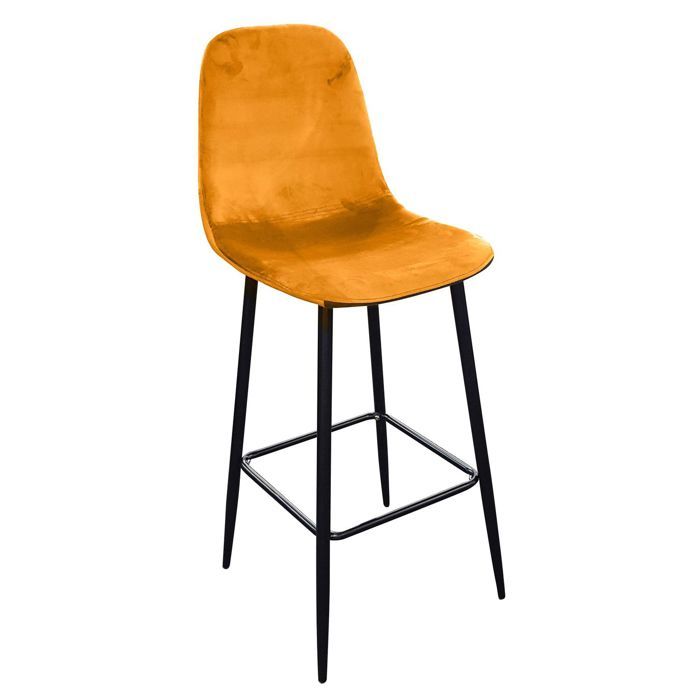 Urban Living - Tabouret de bar en velours vintage Inoui - H. 108 cm - Jaune moutarde