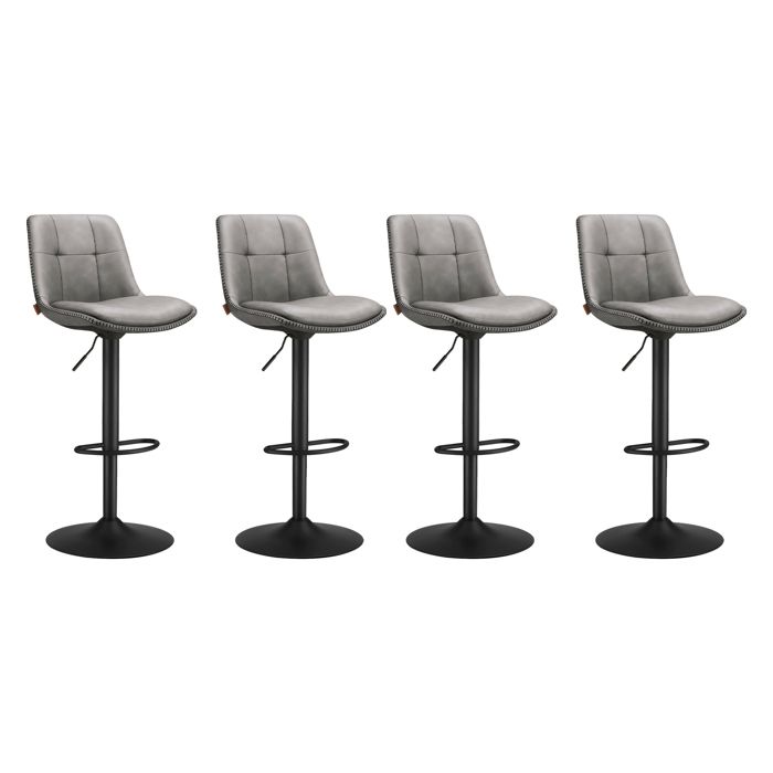VASAGLE Tabourets de Bar Lot de 4 Siège Pivotant à Hauteur Réglable Matelassé en PU avec Dossier et Repose-Pieds Gris