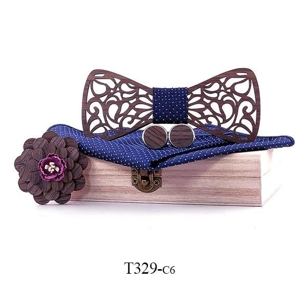 CRAVATE,T329-C6--Nœuds papillon en bois pour homme, cadeau de noël