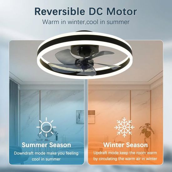Ventilateur De Plafond 60 Cm Avec Lumière, Télécommande/contrôle Par Application, Plafonnier LED A Intensite Variable Avec Ventilateur 6 Vitesses 96568712
