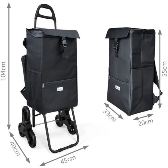 Chariot De Courses Pliable ELONEO - 3-en-1 : Diable, Caddie Et Sac Bandoulière - 43L Avec Compartiment Isotherme - Léger, Pratique Pour Marché, Transport - 4