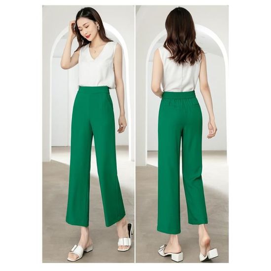 Pantalon Femme 7-8 Stretch Coupe large Taille haute élastiquée Vert - Cdiscount  Prêt-à-Porter