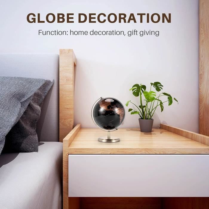 Globe Terrestre Noir - Décoration Bureau Ou Table (15x14x18 Cm) - Objet éducatif Et Décoratif