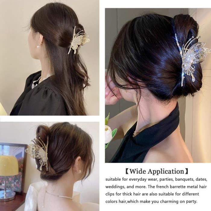Pince à Cheveux Papillon En Métal Doré - Barrette Fantaisie Pour Queue De Cheval - Accessoire Coiffure Femme (mariage, Soirée) - 6