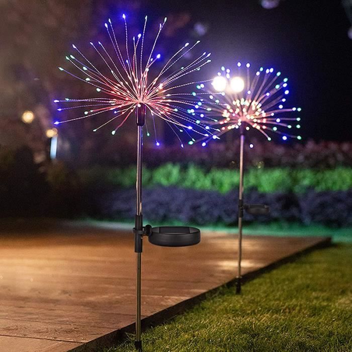 2 Lampes Solaires Extérieures 'feu D'artifice' LED - 8 Modes, IP65, 160 LED, Flexible, Pour Jardin, Terrasse, Noël