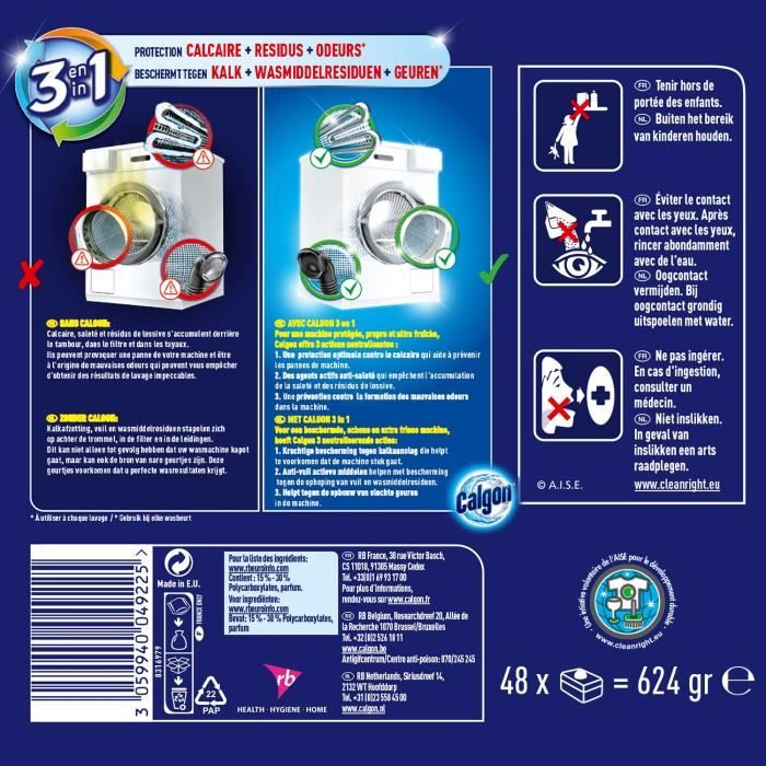 Calgon – comprimés 3 en 1, anti-machine à laver, élimine les