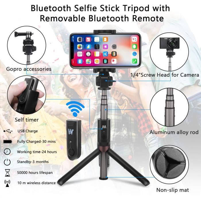 Perche à Selfie Trépied 135cm Avec 2 Lumières LED - Télécommande Détachable | Compatible Smartphone/GoPro